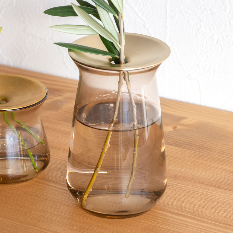 ガラスと真鍮のフラワーベース L[クリア/ブラウン]