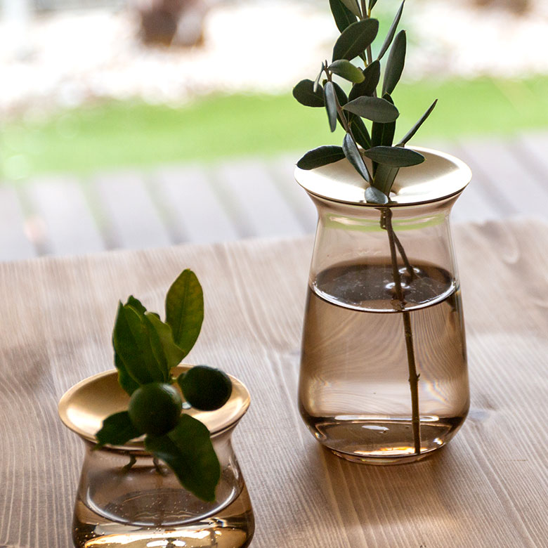 ガラスと真鍮のフラワーベース L[クリア/ブラウン]