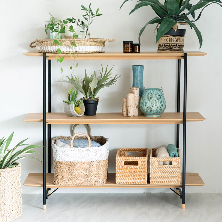 天然木(突板)オープンシェルフ 3段[オーク/ウォルナット]