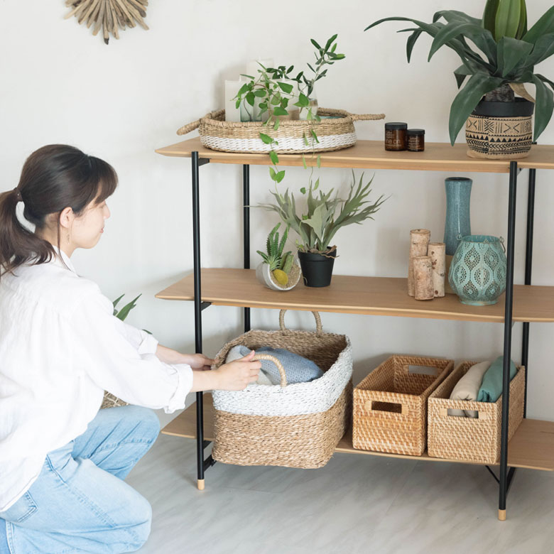 天然木(突板)オープンシェルフ 3段[オーク/ウォルナット]