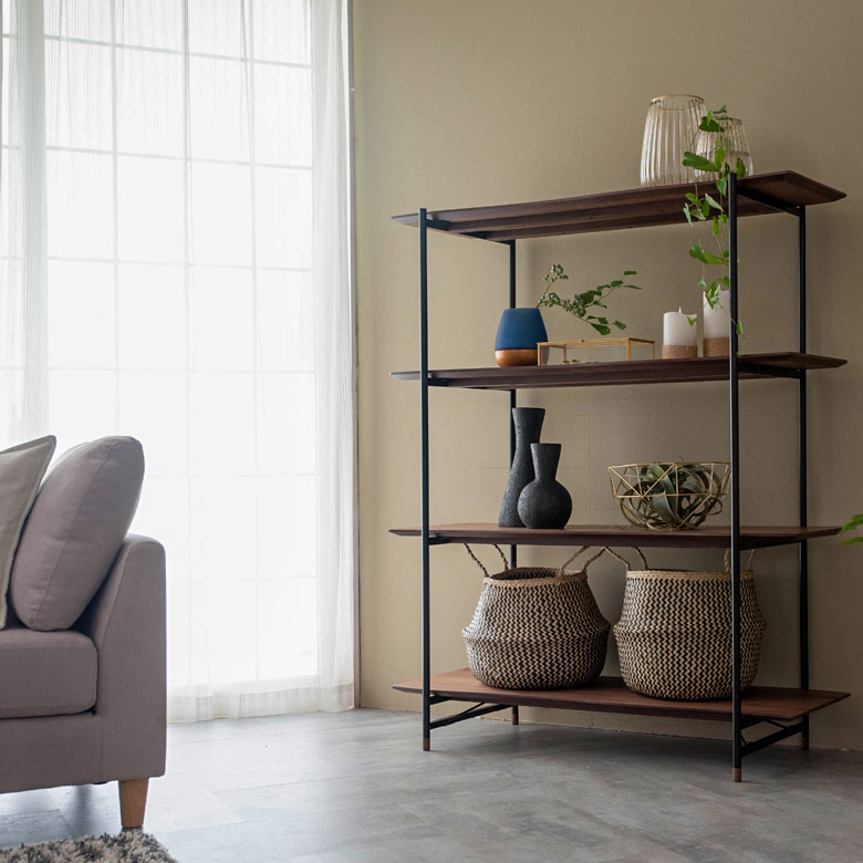 天然木(突板)オープンシェルフ 4段[オーク/ウォルナット]