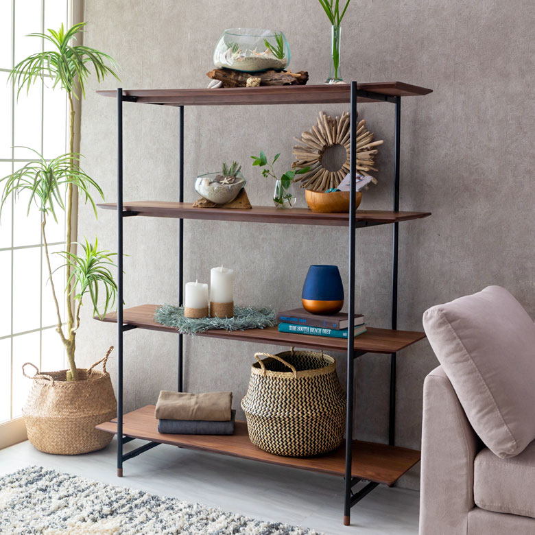 天然木(突板)オープンシェルフ 4段[オーク/ウォルナット]