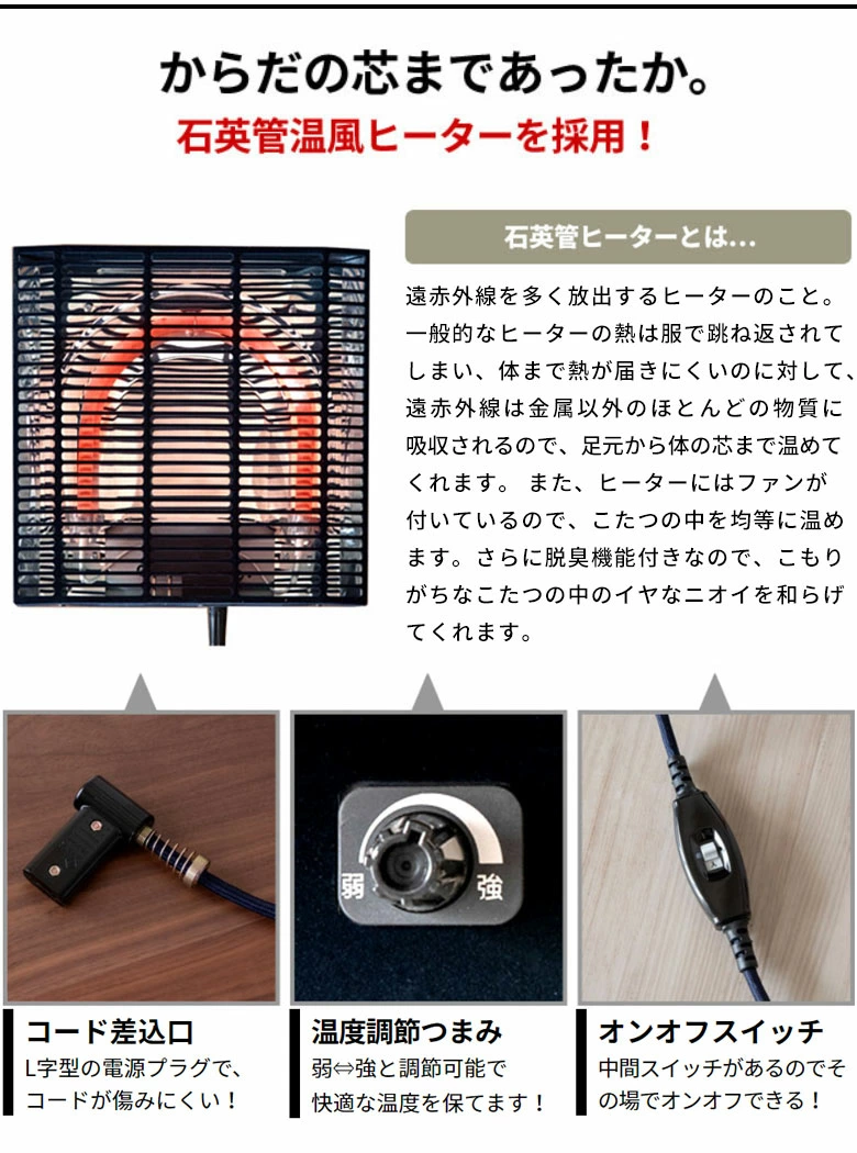 石英管温風ヒーターを採用