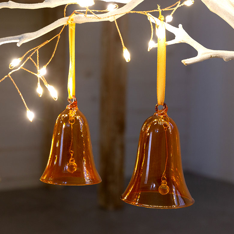 ガラスのオーナメント　ベル L[アンバー/グレー]