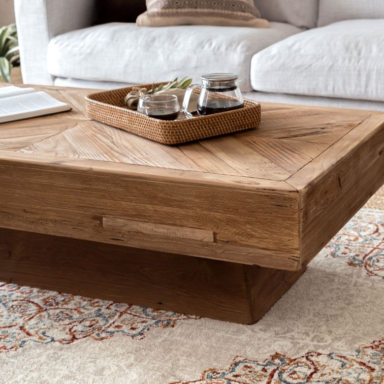 古材の寄木ローテーブル長方形