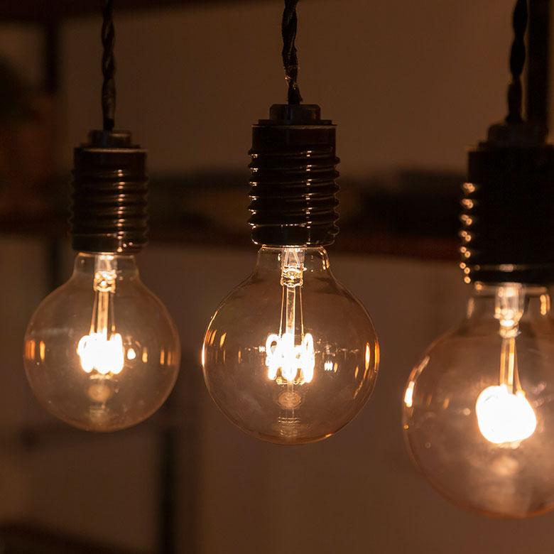 フィラメントが美しいエジソン裸電球。