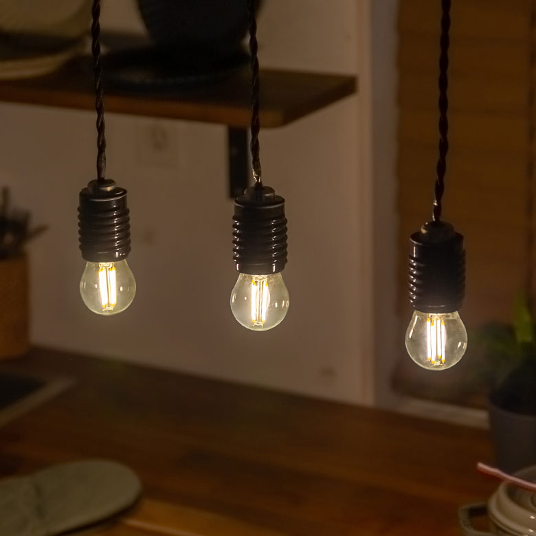 フィラメントが美しいエジソン裸電球。