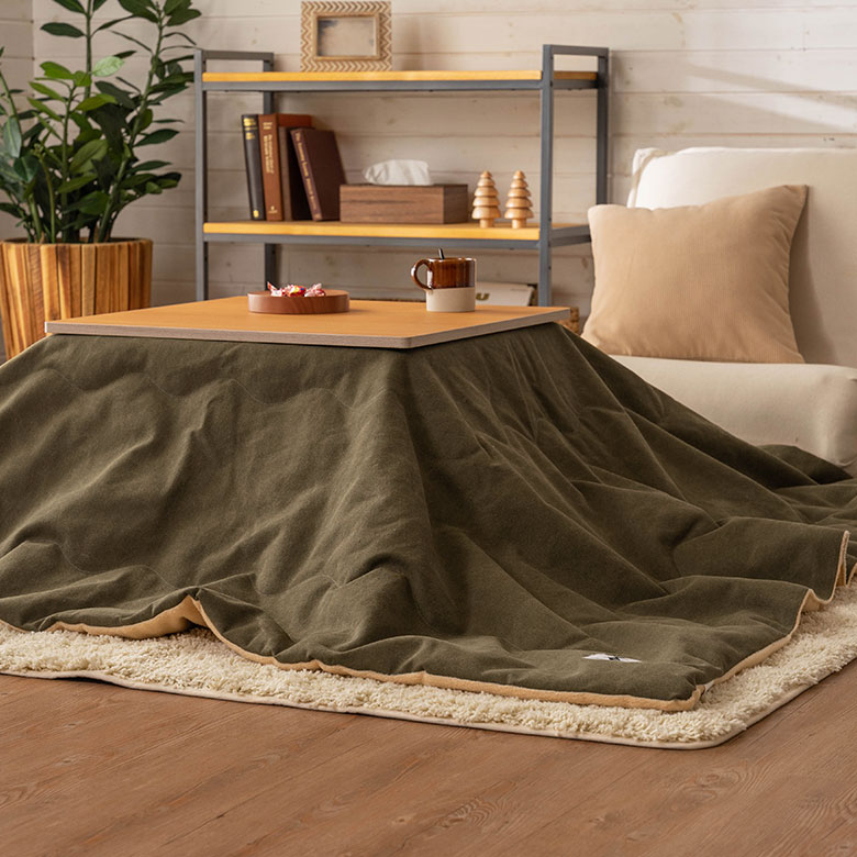 帆布生地 アースカラーの薄掛けこたつ布団
