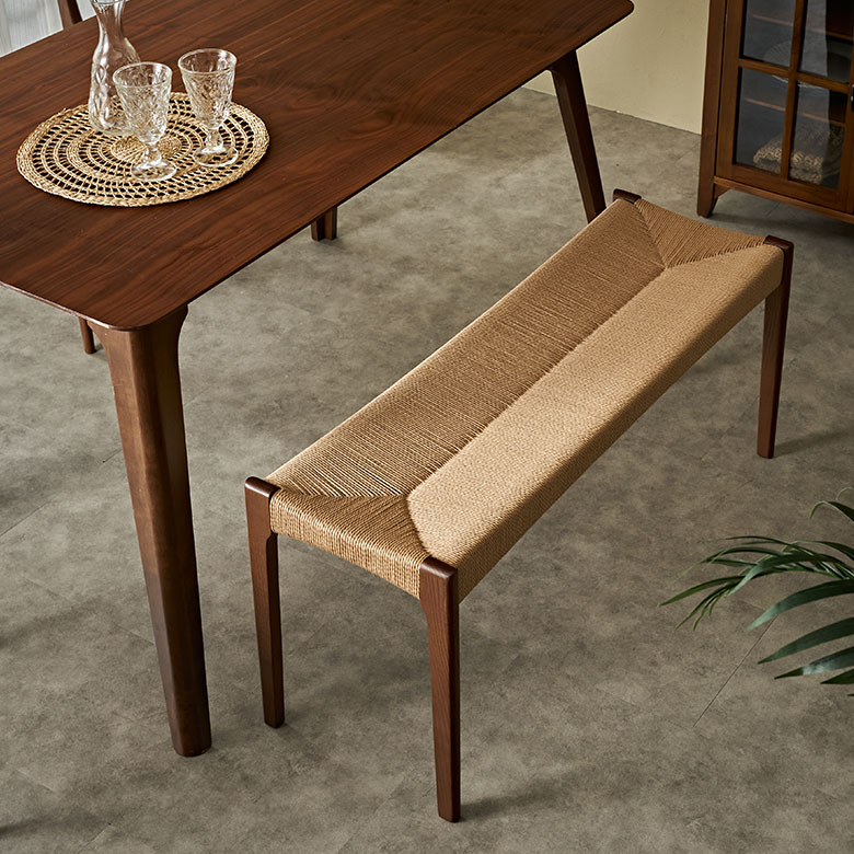 天然木フレームのペーパーコードベンチ