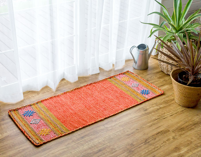 エスニック　ネイティブ　西海岸　ビーチハウス　コットンキリム　トイレマット　玄関マット　キッチンマット　洗面所　45x120