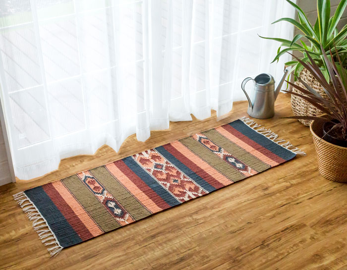 エスニック　ネイティブ　西海岸　ビーチハウス　コットンキリム　トイレマット　玄関マット　キッチンマット　洗面所　45x120