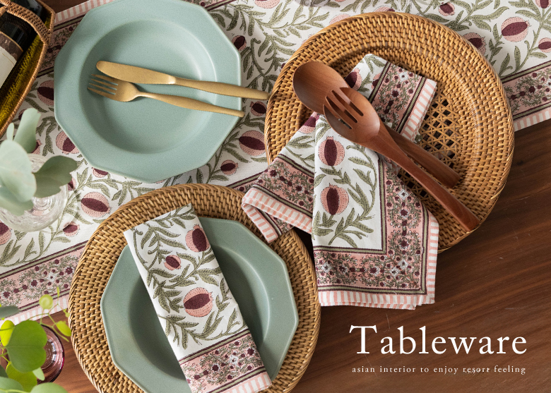 アジアンキッチン雑貨。テーブルウェア。食器。カトラリー。リゾートスタイルのダイニング。