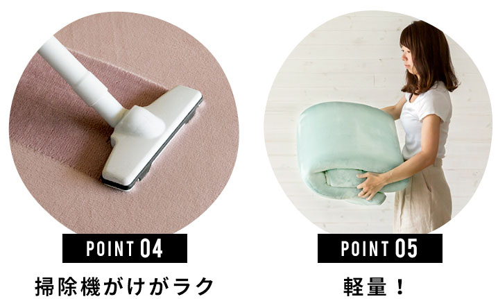 掃除掛けがラグ。軽量で持ち運び簡単