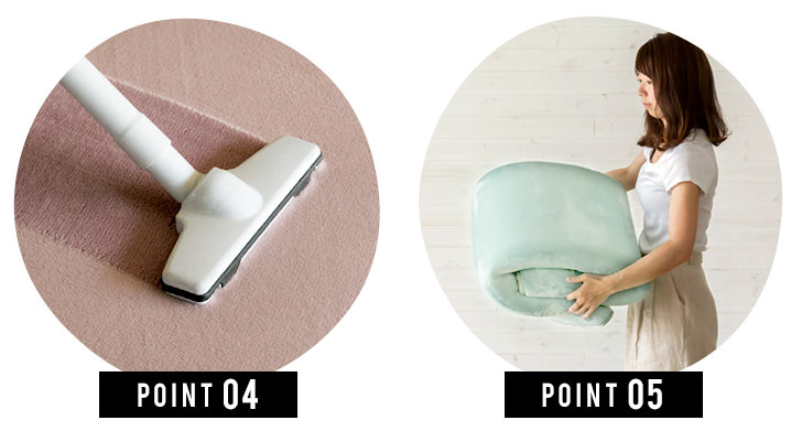 掃除掛けがラグ。軽量で持ち運び簡単