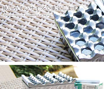 アルミ製波型灰皿はサイズがＷ12cm×Ｄ12cm×Ｈ5.5cmと、コンパクトなサイズが特徴です。