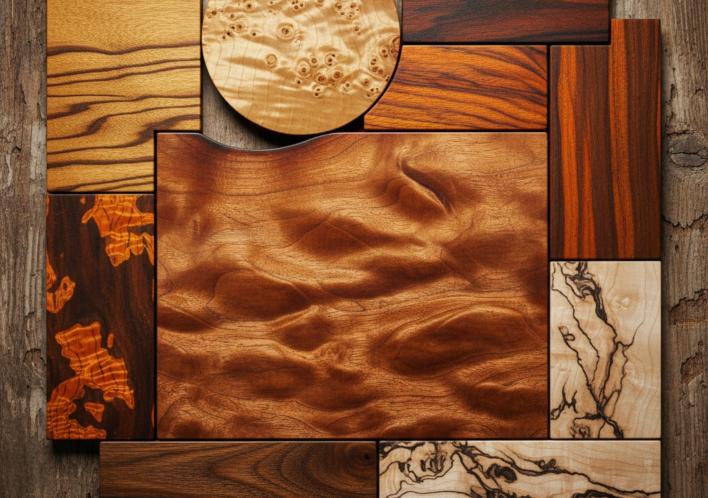 希少な杢目を持つチーク材のクローズアップ