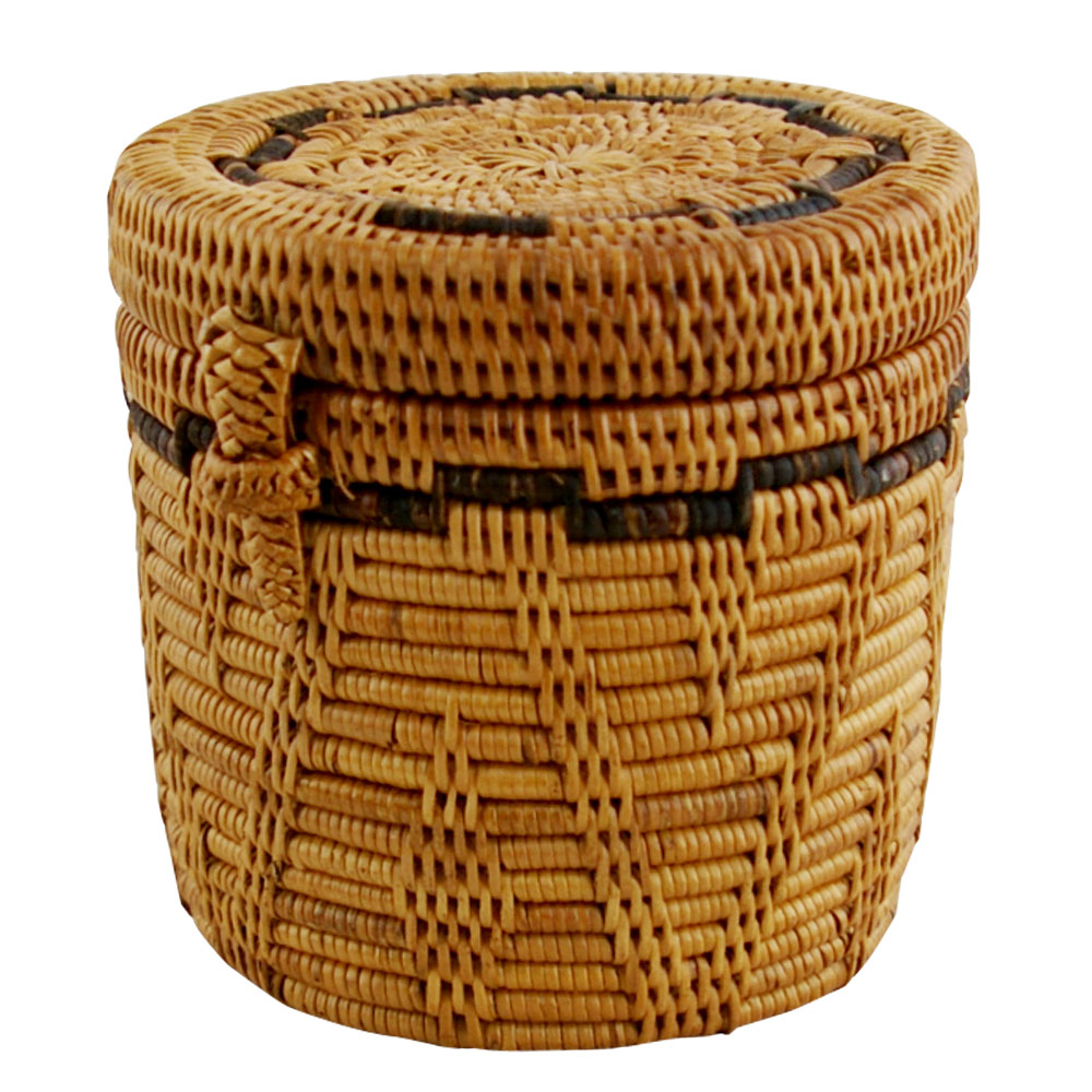 バリの職人が作ったアタの筒形小物入れケース