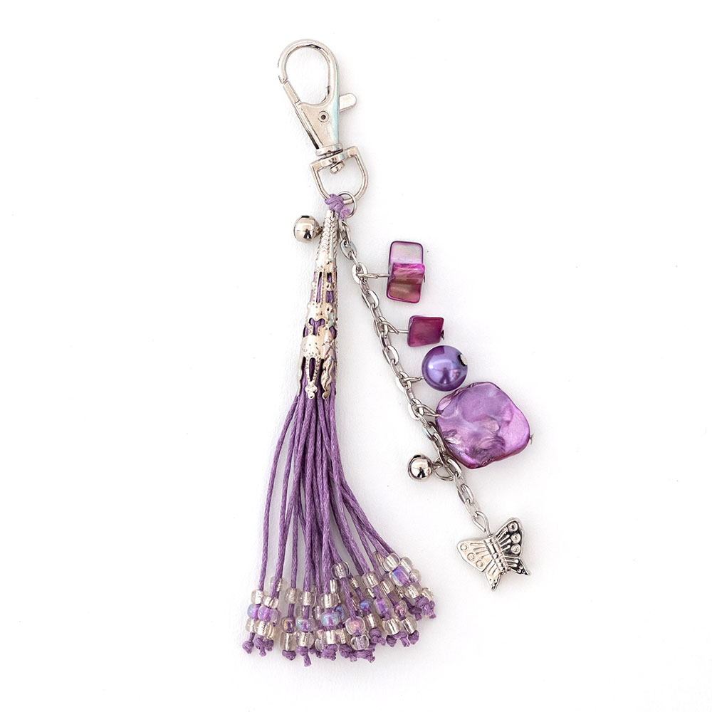 シェルとビーズタッセルのキーホルダー[バイオレット]