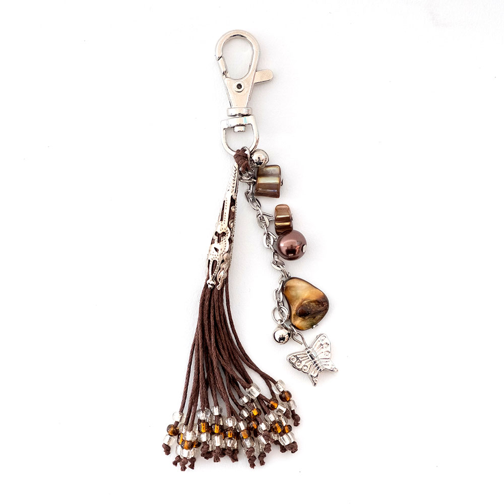 シェルとビーズタッセルのキーホルダー[ブラウン]