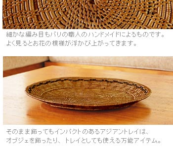 そのまま飾ってもインパクトのあるトレイ型バスケットは、オブジェを飾ったり、トレイとしても使える万能アイテム。