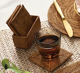 アタ製コースター6枚セット 四角形 収納ケース付き 正方形 四角形コースター トレー モダン おしゃれ ナチュラル ソーサー 受け皿 バリ雑貨 アジアン雑貨 エスニック インテリア リゾート バリ島 アタ製品 [2517]