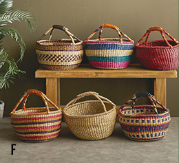 バスケット シーグラス 持ち手付き Sサイズ 約 W 29cm D 29cm H 17cm ナチュラル レッド ブラウン ストライプ ボーダー かごバスケット 収納 天然素材 かご 籠 丸 円形 丸型 カゴ 収納ケース 見せる収納 インテリア おしゃれ 北欧 雑貨 アジアン アジアン雑貨 [s-vn505]