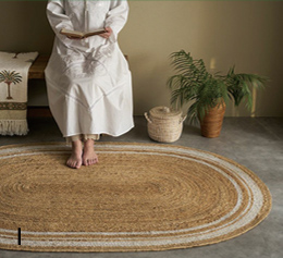 ラグ カーペット ジュートラグ 130×190 長方形 円形 楕円形 50×80 ジュート マット インド製 麻 ネイビー ホワイト ライン ラグマット 室内 屋内 オールシーズン 春 夏 秋 冬 ナチュラル アジアンラグ ボーホー BOHO おしゃれ 北欧 リゾート インテリア アジアン [34609]