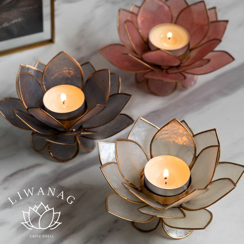 ガラスシェードの アジアン キャンドルホルダー(木製台付)[10014