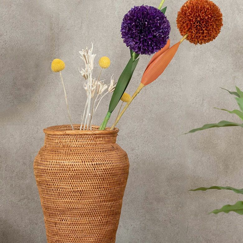 アタで編まれた花瓶型バスケット[高さ約29cm][2002]【造花 花瓶