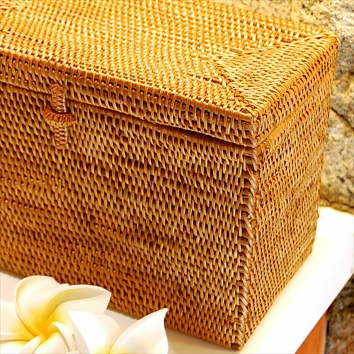 アタで編まれたフタ付き小物入れケース[長方形タイプ][2202]【アジアン