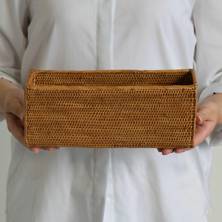 アタで編まれた長方形の収納ボックス[Cタイプ][2413]【トレー かご