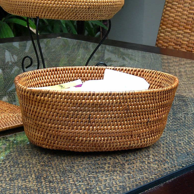 アタで編まれた楕円形のキャンディバスケット トレー かごトレイ 小物