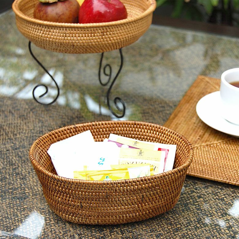 アタで編まれた楕円形のキャンディバスケット トレー かごトレイ 小物