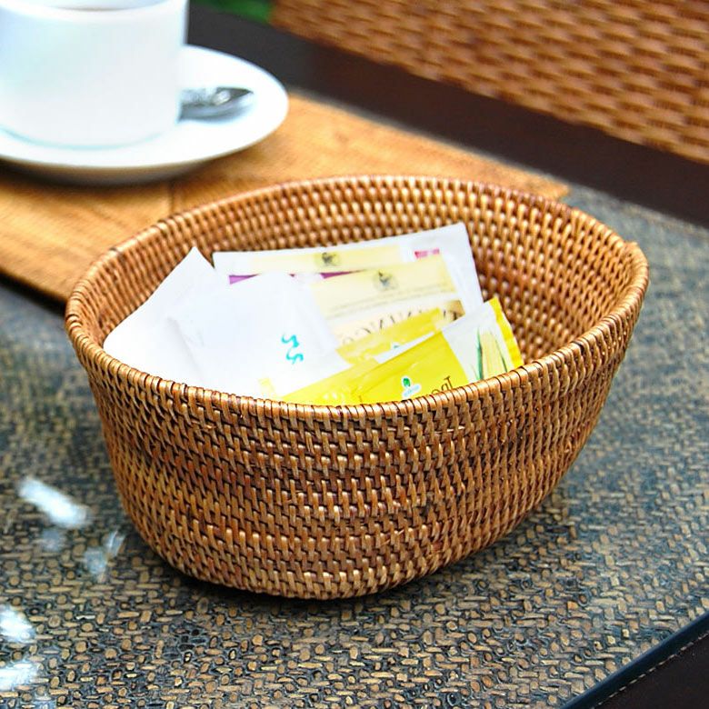 アタで編まれた楕円形のキャンディバスケット トレー かごトレイ 小物