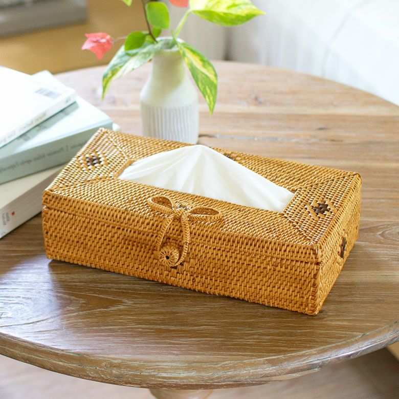 リボンストラップのアタ製 アジアン ティッシュケースカバー