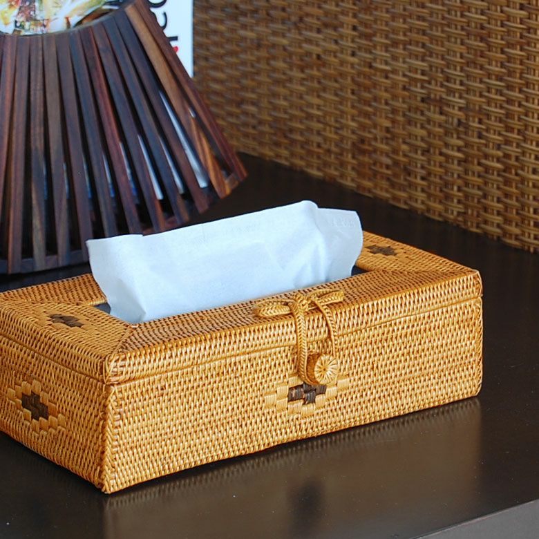 リボンストラップのアタ製 アジアン ティッシュケースカバー