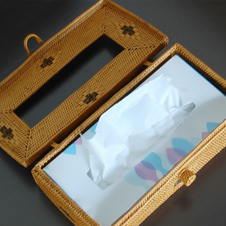 リボンストラップのアタ製 アジアン ティッシュケースカバー