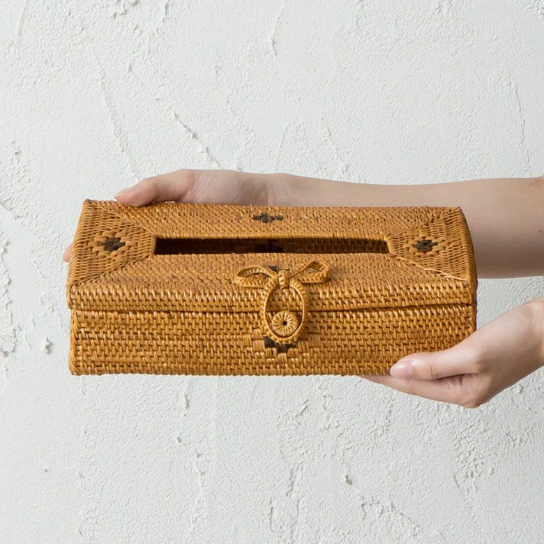 リボンストラップのアタ製 アジアン ティッシュケースカバー