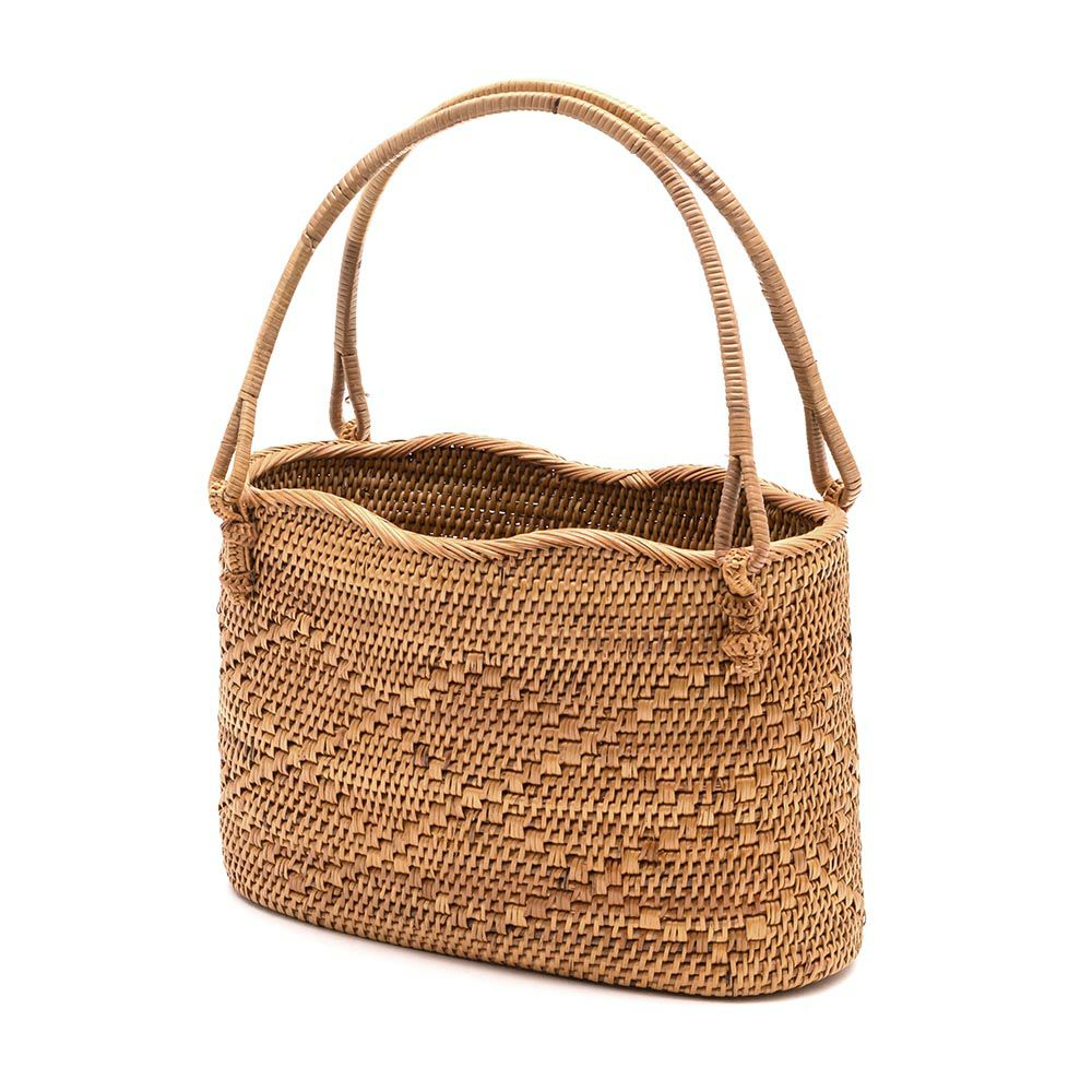 荷物がしっかり入るアタ編みハンドバッグ 約W25×D11×H31cm [2951