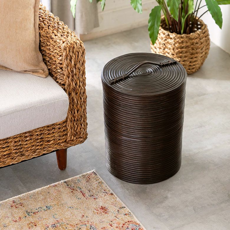 ごみ箱 ラタン 籐 ダストボックス フタ 付 見えない 丸型 約 W 27cm D