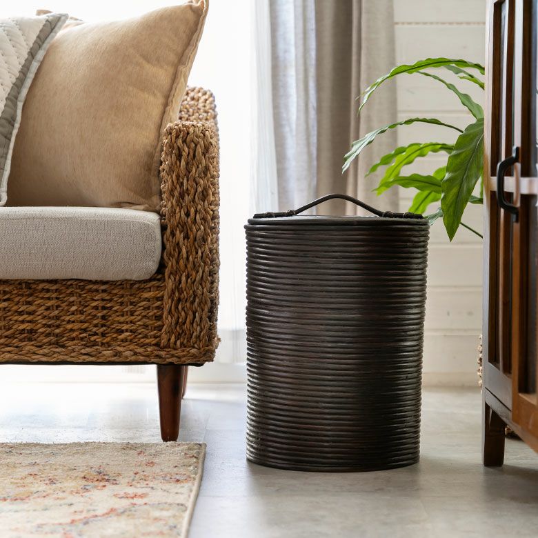 ごみ箱 ラタン 籐 ダストボックス フタ 付 見えない 丸型 約 W 27cm D