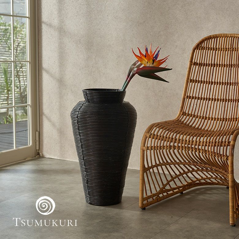 バスケット ラタン 籐 花瓶 フラワーベース 花びん 花器 約 W 37cm D