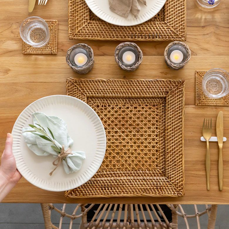 プレートトレイ アンダープレート プレート トレイ ラタン 籐 ホワイト