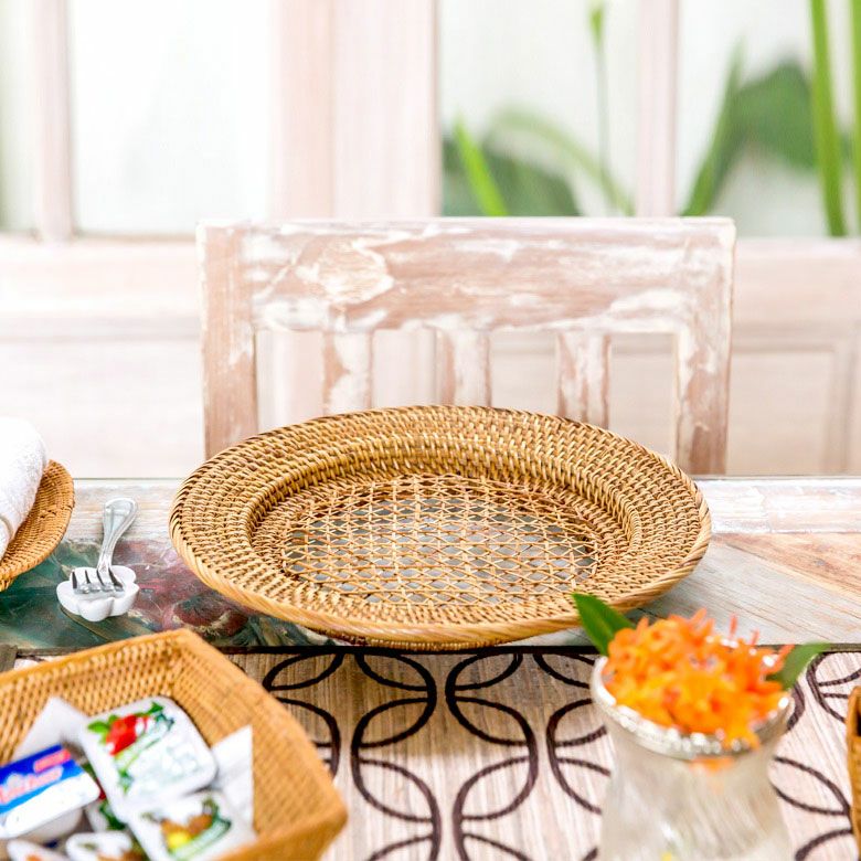 プレートトレイ アンダープレート プレート トレイ ラタン 籐 ホワイト