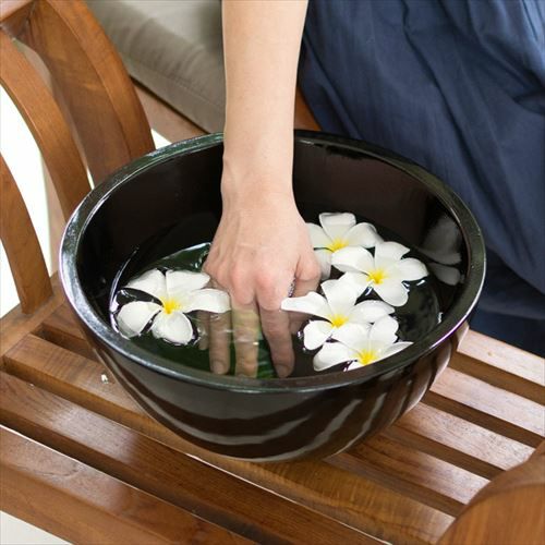 バリ島スパ気分を楽しむ木製スパボウル 円形 約W30×D30×H15cm [8344