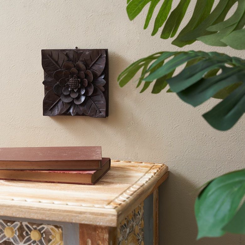 レリーフ 木彫り アジアンレリーフ 壁掛け アート 約W 14 x D 2 x H 14