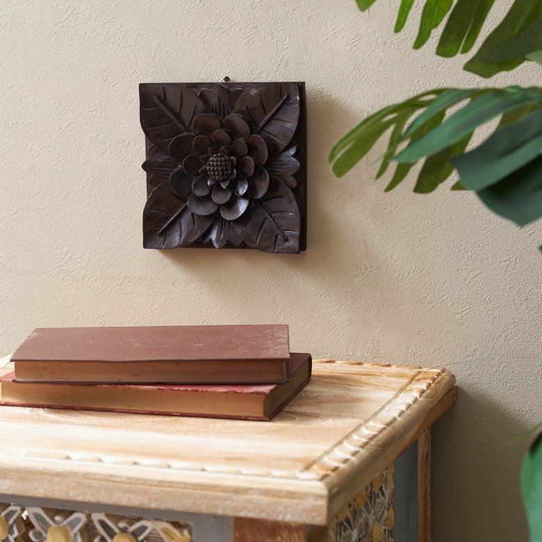 レリーフ 木彫り アジアンレリーフ 壁掛け アート 約W 14 x D 2 x H 14