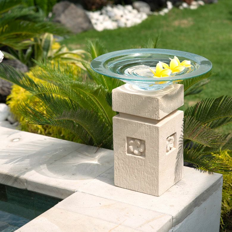 プルメリアが彫られたパラス石の アジアン 石柱[Lサイズ][9751]【バリ