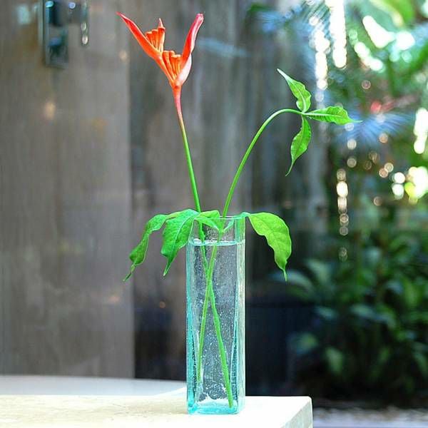 一輪挿し 花瓶 ガラス スクエア スリム グリーン 緑 ブルー 水色