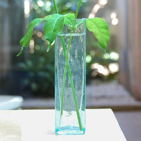 一輪挿し 花瓶 ガラス スクエア スリム グリーン 緑 ブルー 水色